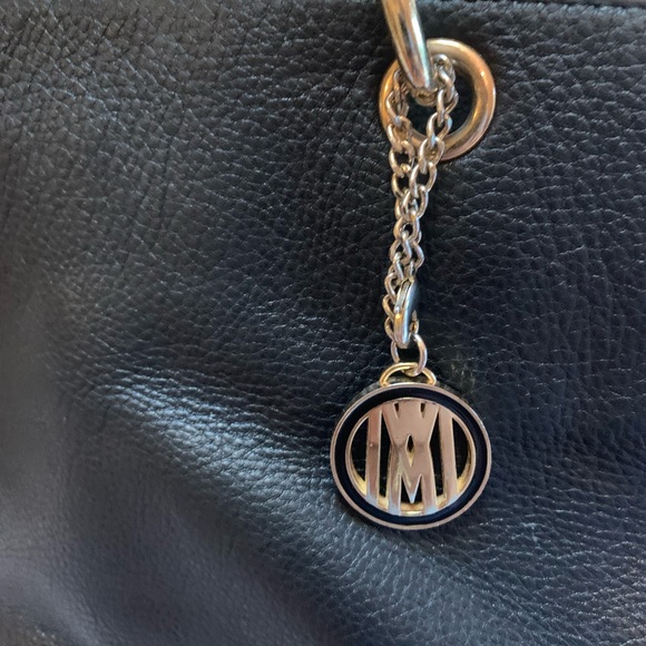 Antonio Melani Italian Pebbled Leather Chain Links Black Tote Shoulder Bag - Picture 10 of 13